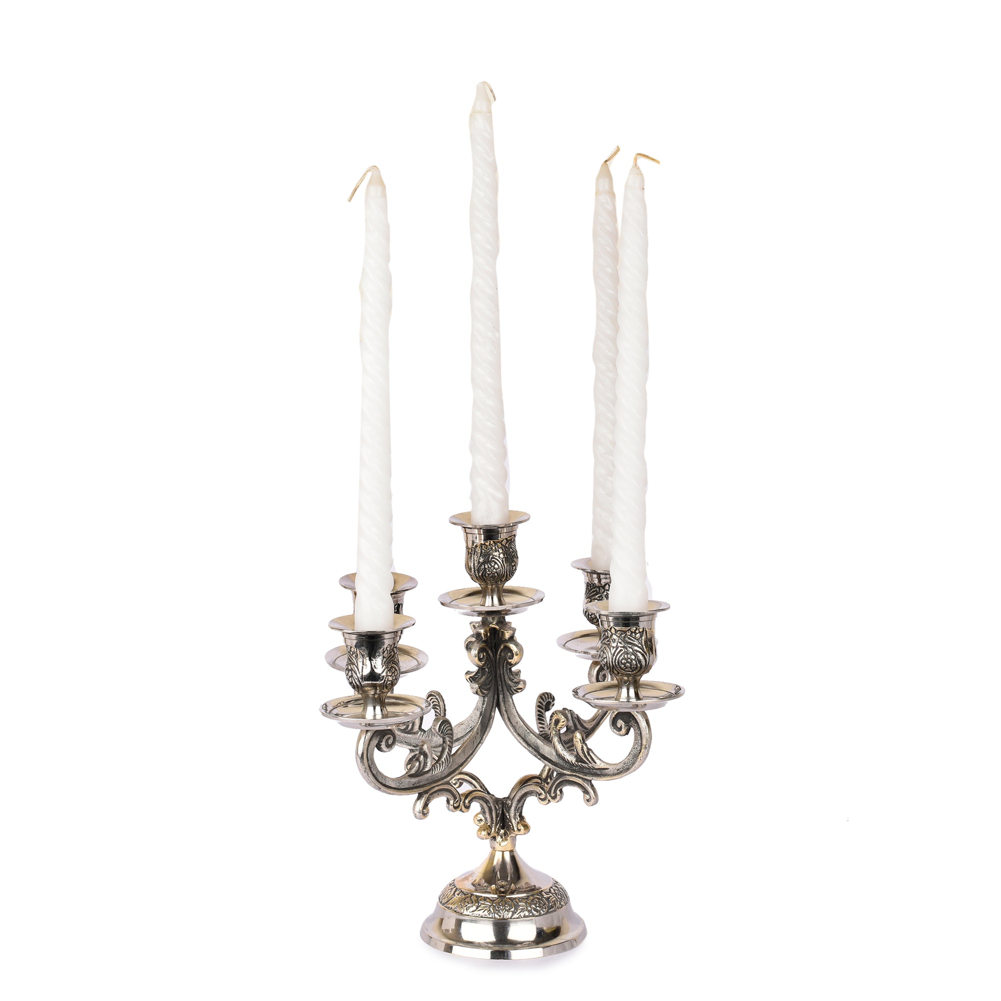 Victorian 5 Pillar Candle Stand Silver Finish