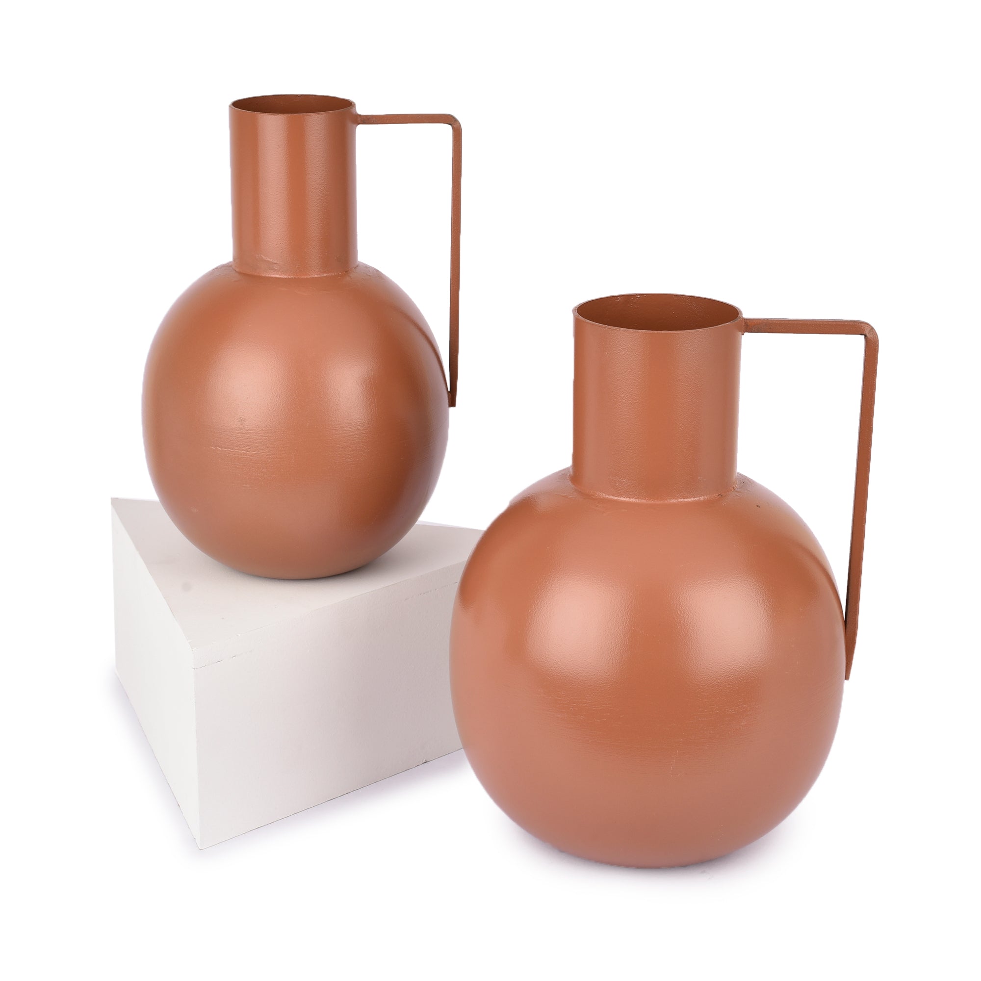 Brown Surahi Shaped Metal Vases Set of 2