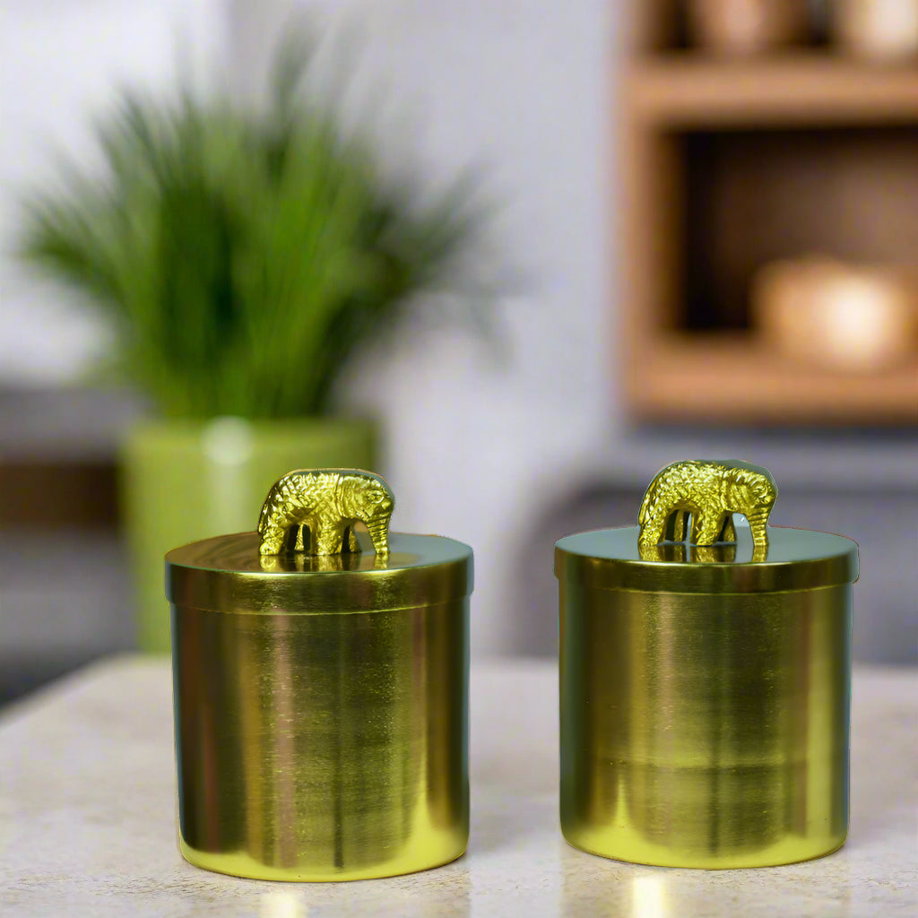 Elephant Knob Lid Gold Finish Jars Set of 2