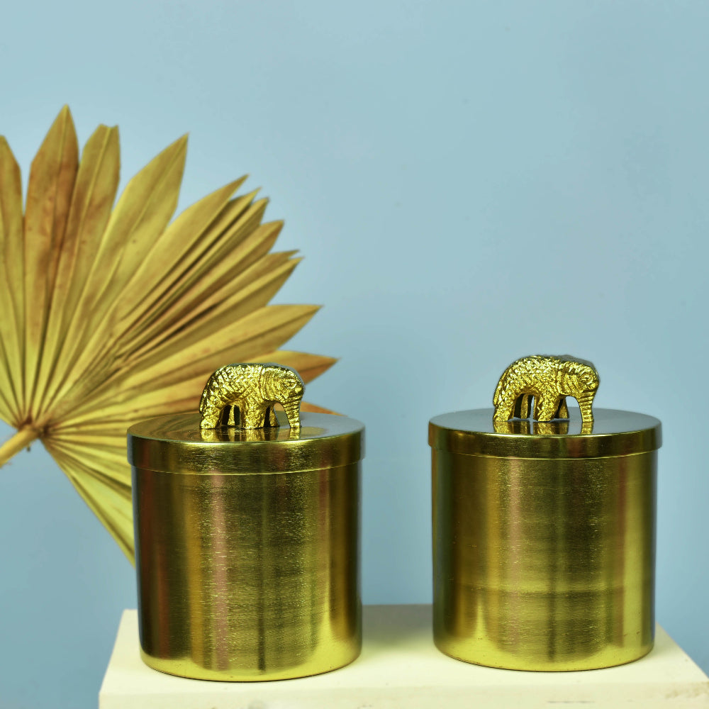 Elephant Knob Lid Gold Finish Jars Set of 2