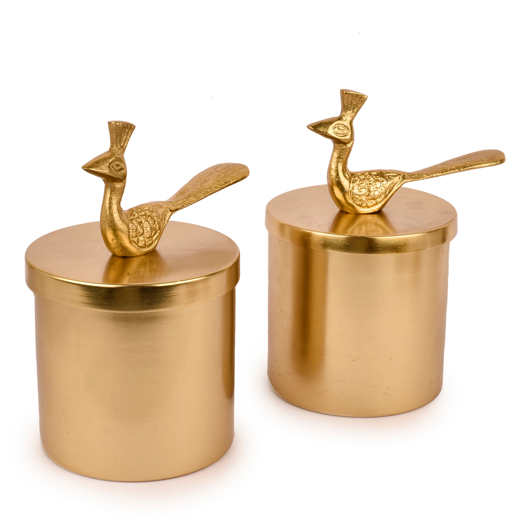 Peacock Jars Gold Finish Set of 2