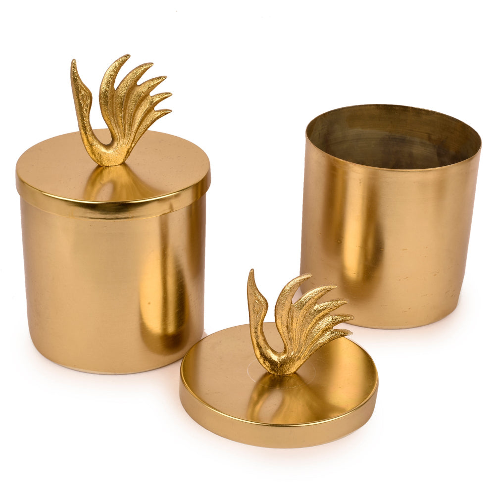 Swan Lid Gold Finish Jars Set of 2