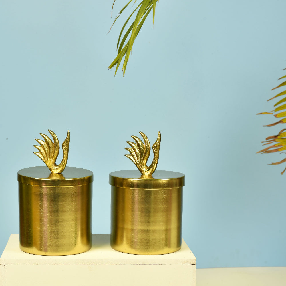 Swan Lid Gold Finish Jars Set of 2