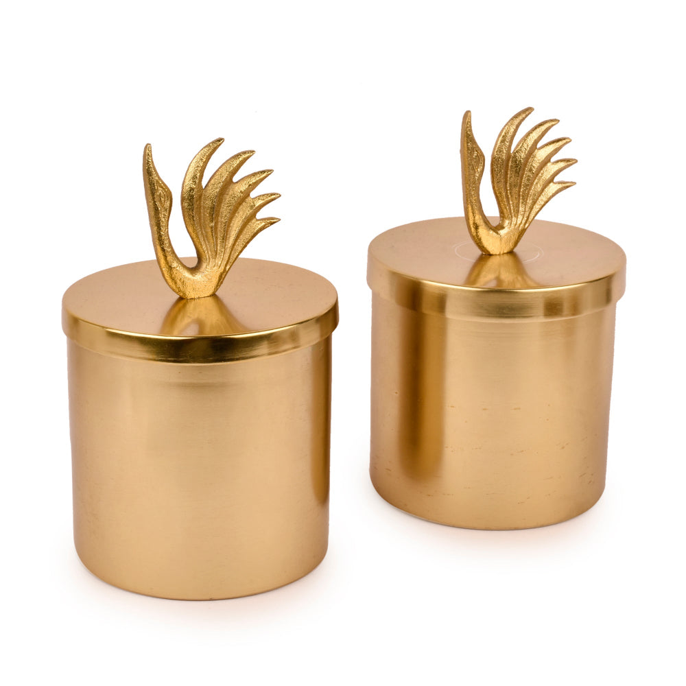 Swan Lid Gold Finish Jars Set of 2