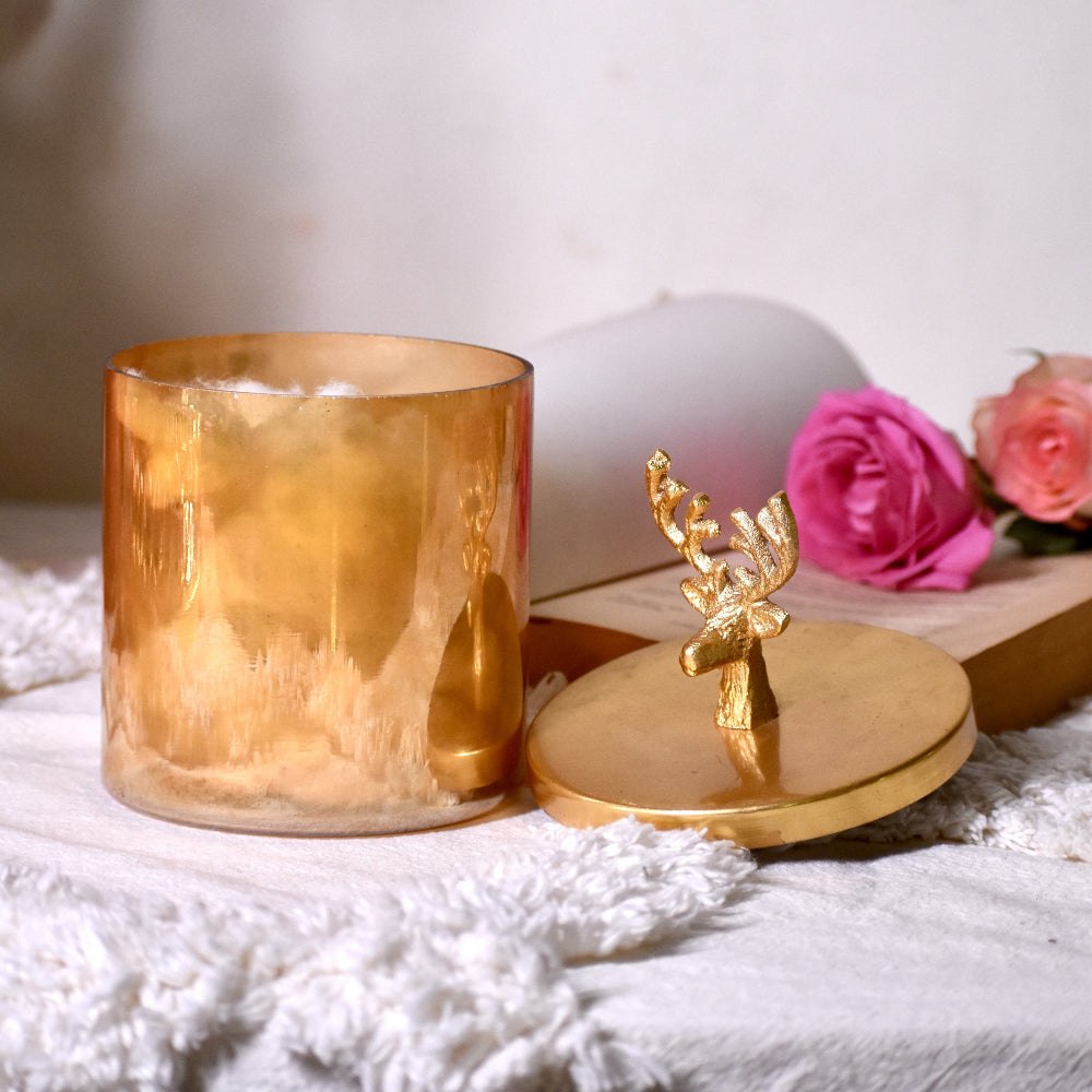 Reindeer Lustre Glass and Gold Jars Set of 2
