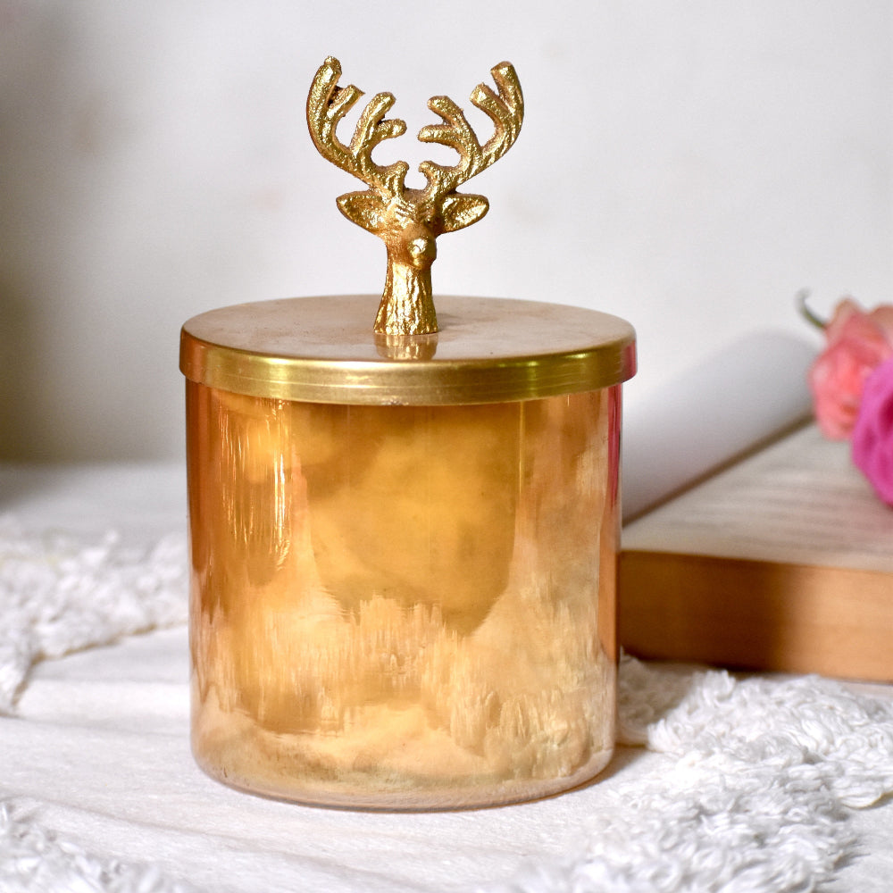 Reindeer Lustre Glass and Gold Jars Set of 2
