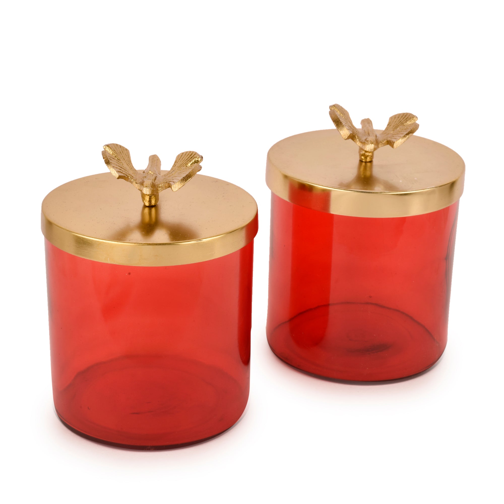 Waterfly Red Glass and Gold Jars Set of 2