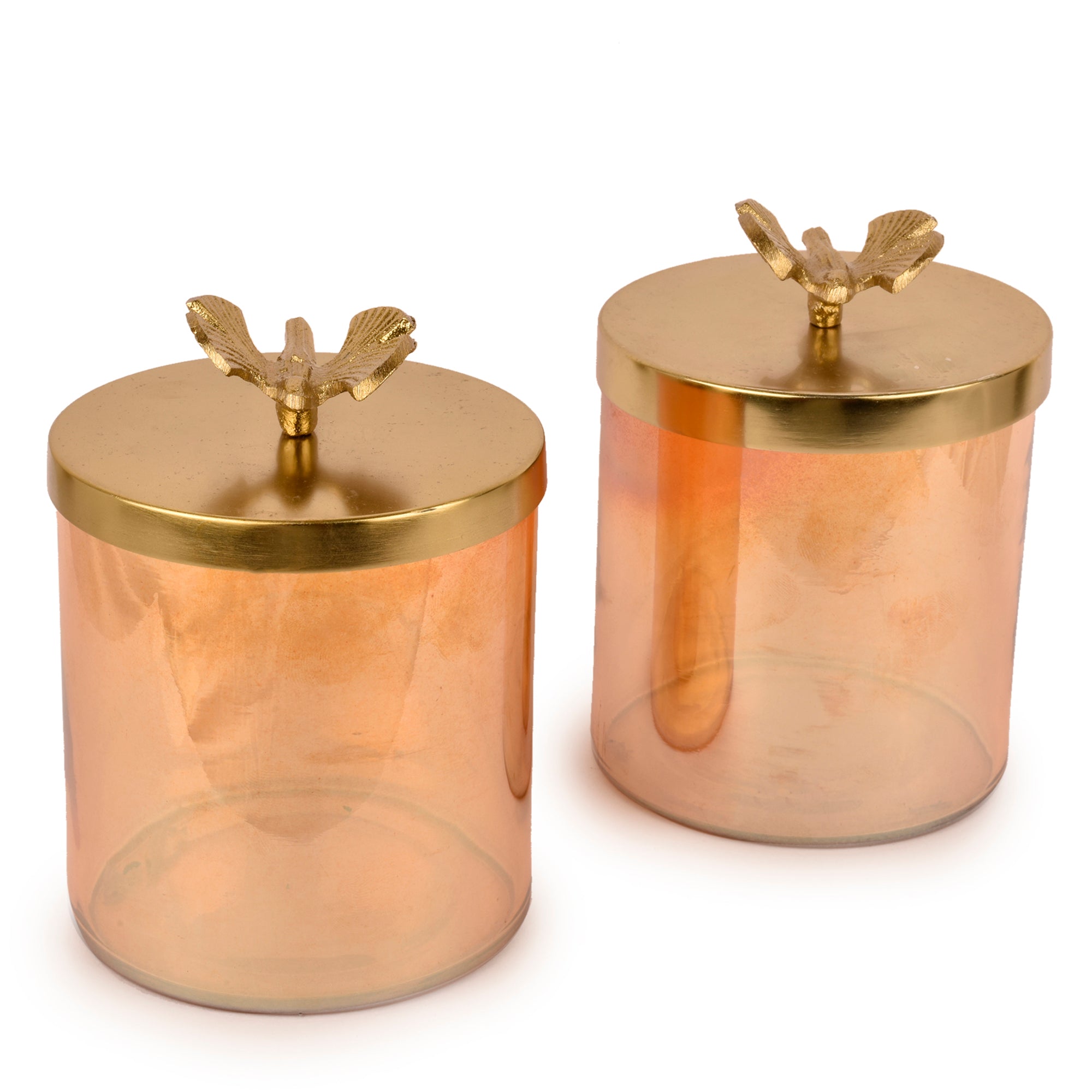 Waterfly Lustre Glass and Gold Jars Set of 2