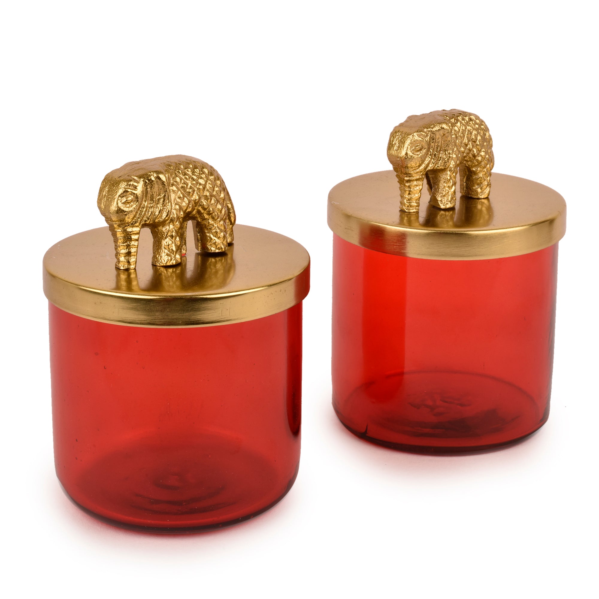 Elephant Red Glass and Gold Jars Set of 2