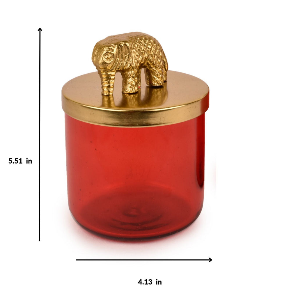 Elephant Red Glass and Gold Jars Set of 2