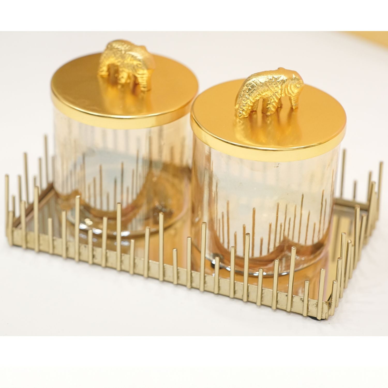 Elephant Lustre Glass Jars with Seenk Tray