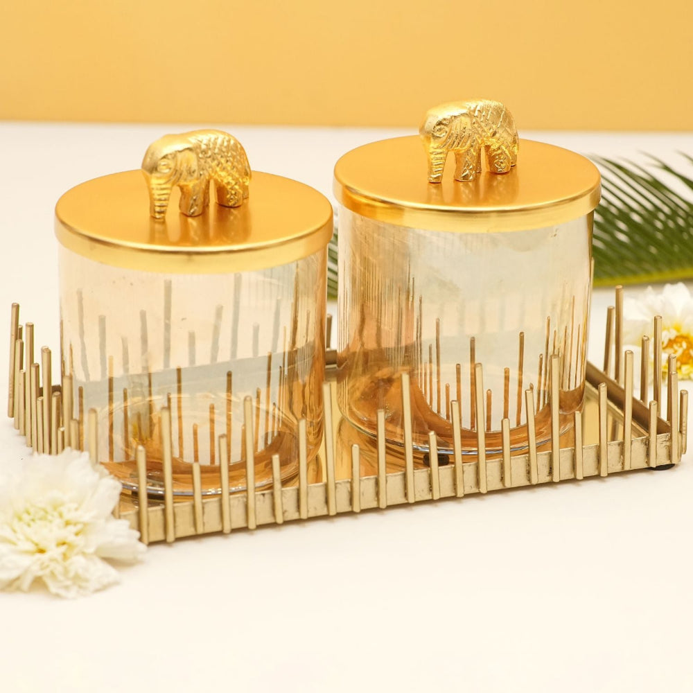 Elephant Lustre Glass Jars with Seenk Tray