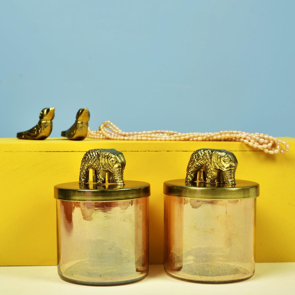 Elephant Lustre Glass Jars with Seenk Tray