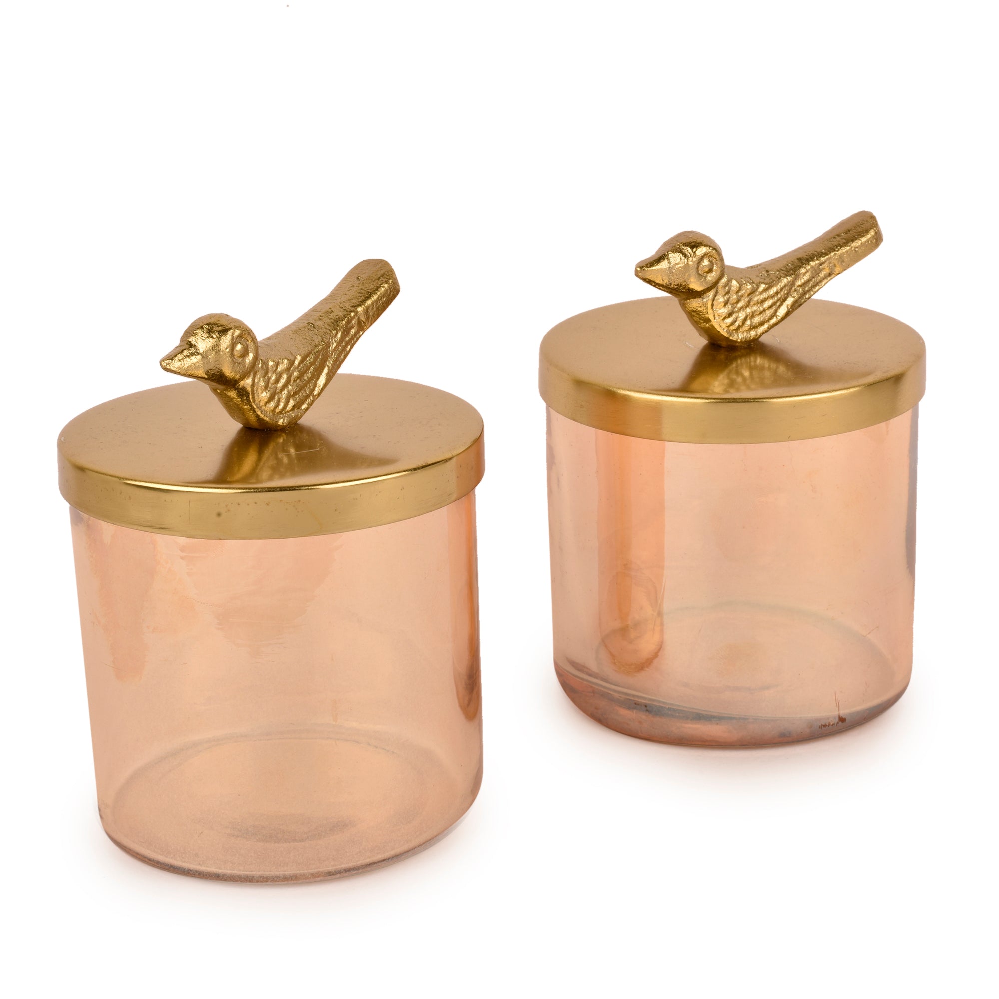 Bird Glass and Metal Jars  (Set of 2) 4.4 Inches tall