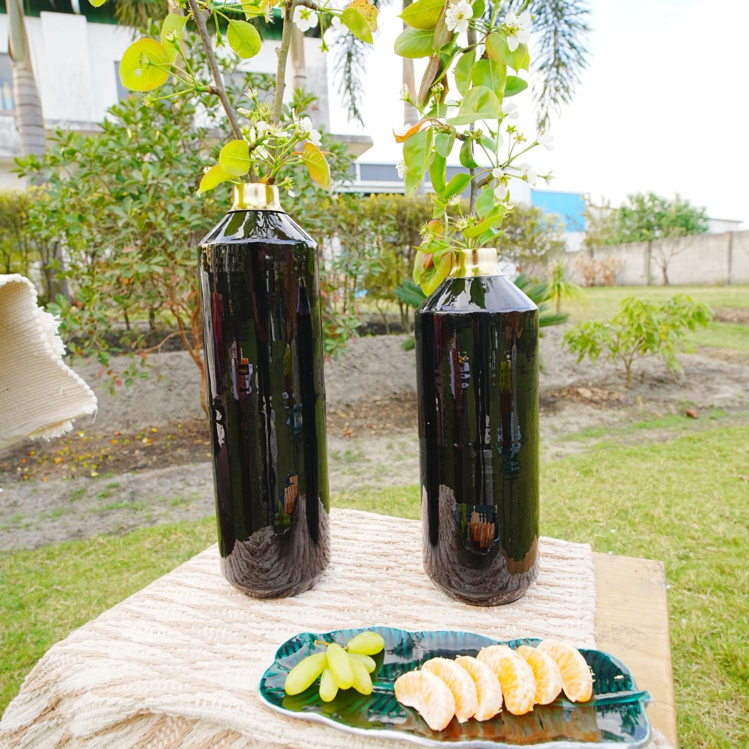 Rajni Black Metal Vases (Set of 2)Big and Small