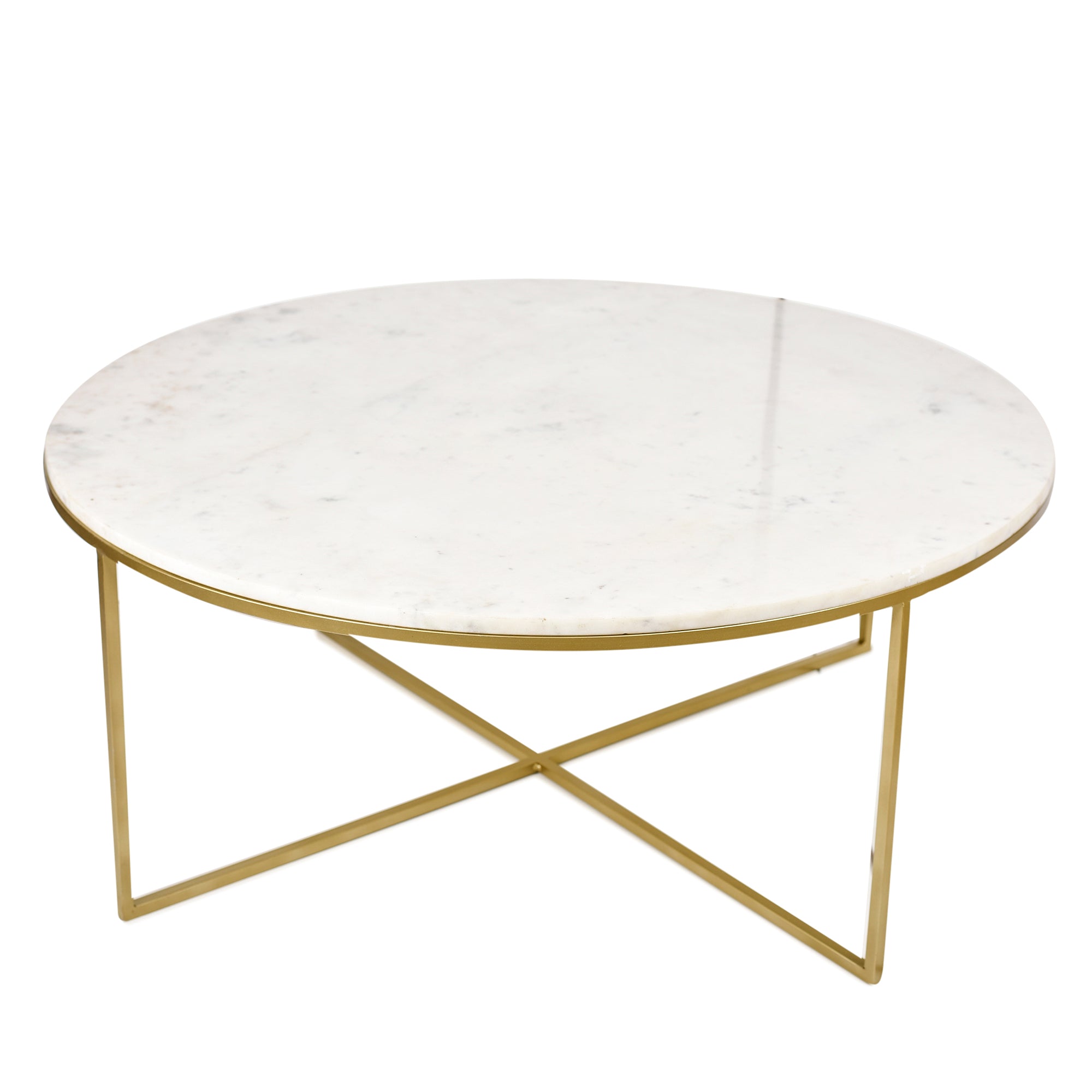 Round Coffee Table with Marble Top,  and Gold Finish Stand - 35x14 inches