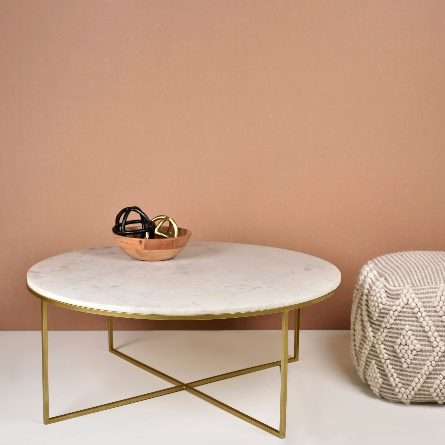 Round Coffee Table with Marble Top,  and Gold Finish Stand - 35x14 inches