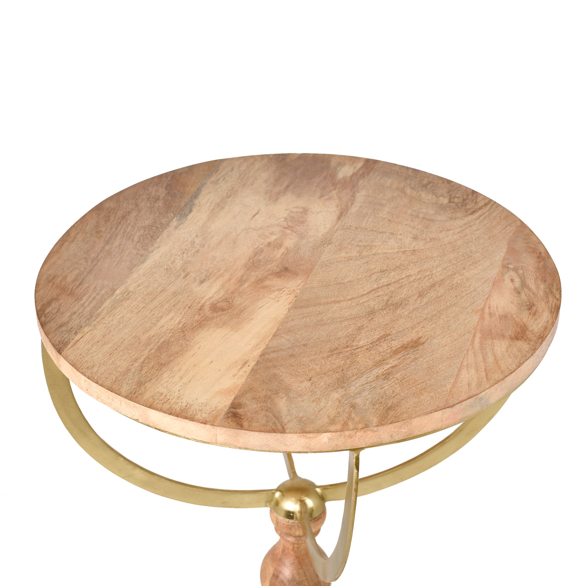 Wooden top Accent Table with  Natural Wood and Iron Finish 23 inches Tall