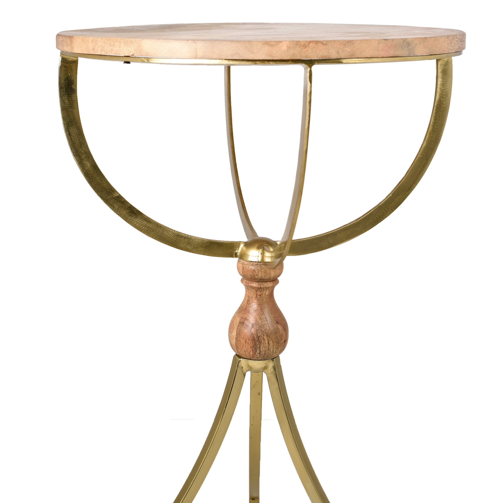 Wooden top Accent Table with  Natural Wood and Iron Finish 23 inches Tall