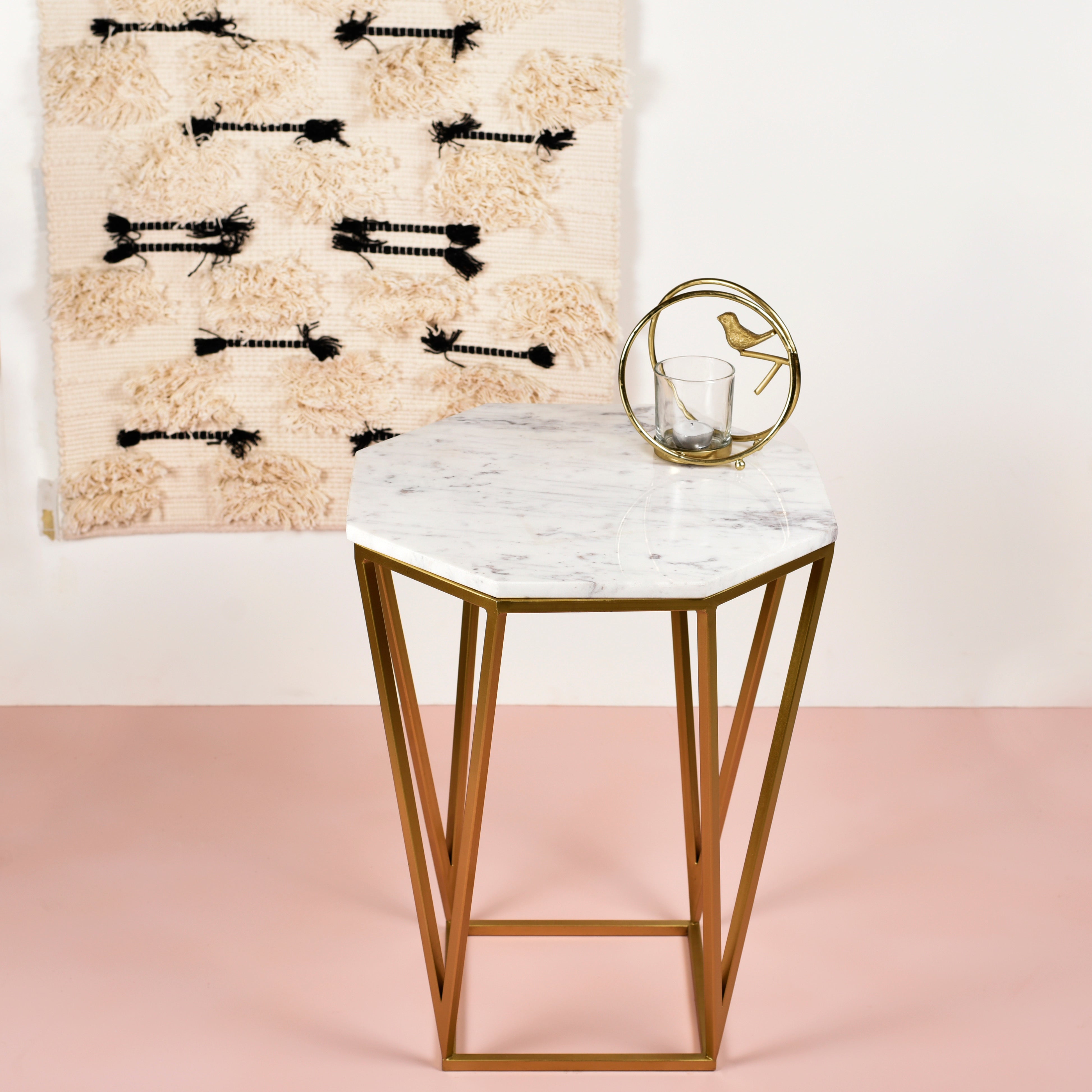 Signum Marble Hexagon Shaped End Accent Table