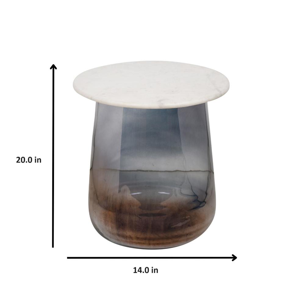 Smokey Glass Bottom with Marble Top Accent Side Table 20 inches Tall