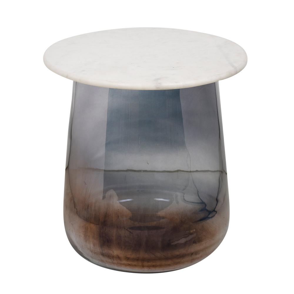 Smokey Glass Bottom with Marble Top Accent Side Table 20 inches Tall