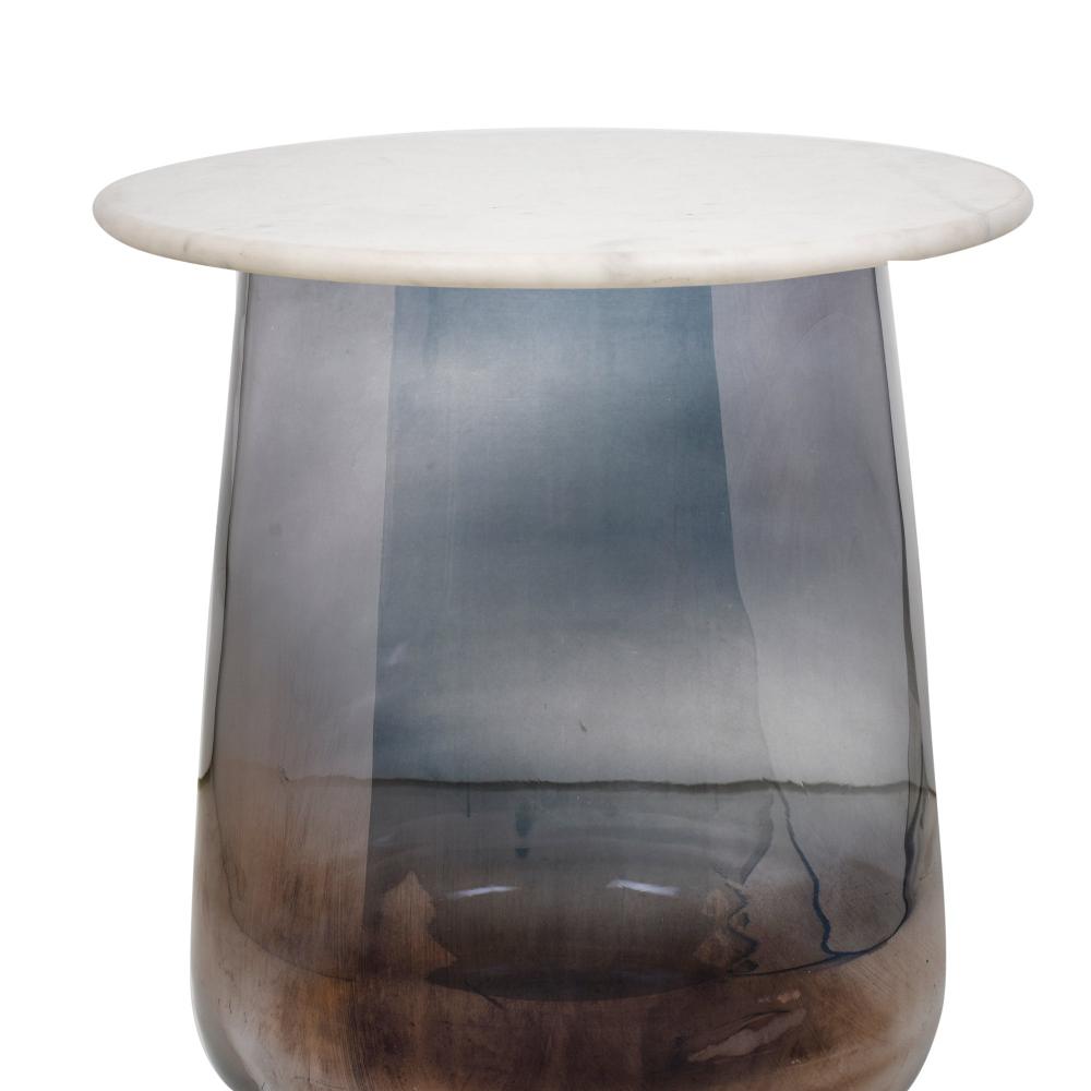 Smokey Glass Bottom with Marble Top Accent Side Table 20 inches Tall