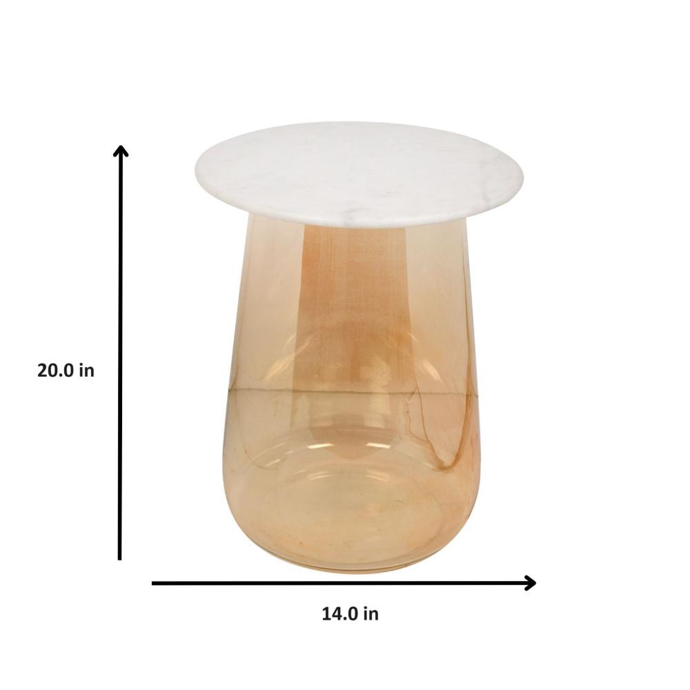 Luster Glass Bottom with Marble Top Accent Side Table 20 inches Tall