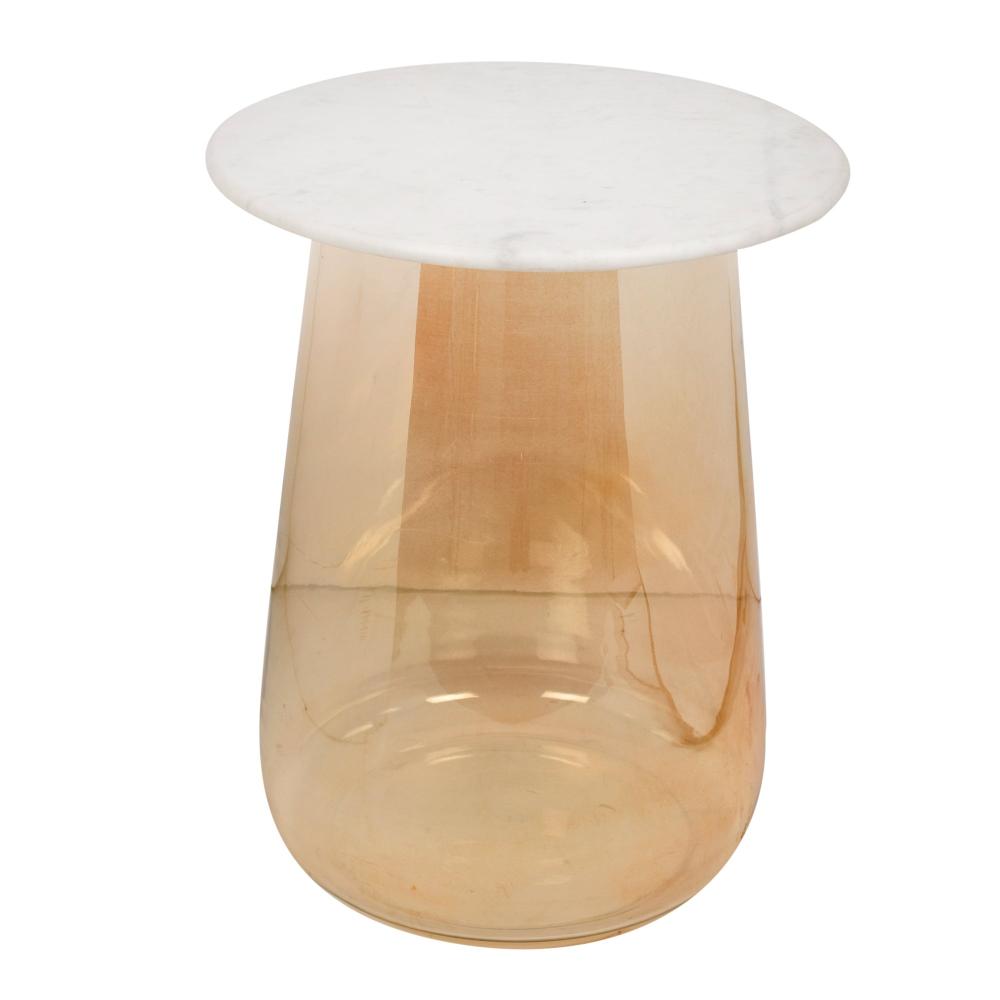 Luster Glass Bottom with Marble Top Accent Side Table 20 inches Tall