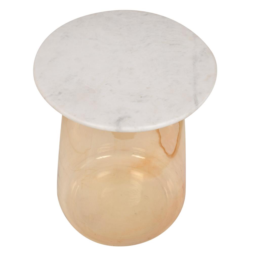 Luster Glass Bottom with Marble Top Accent Side Table 20 inches Tall