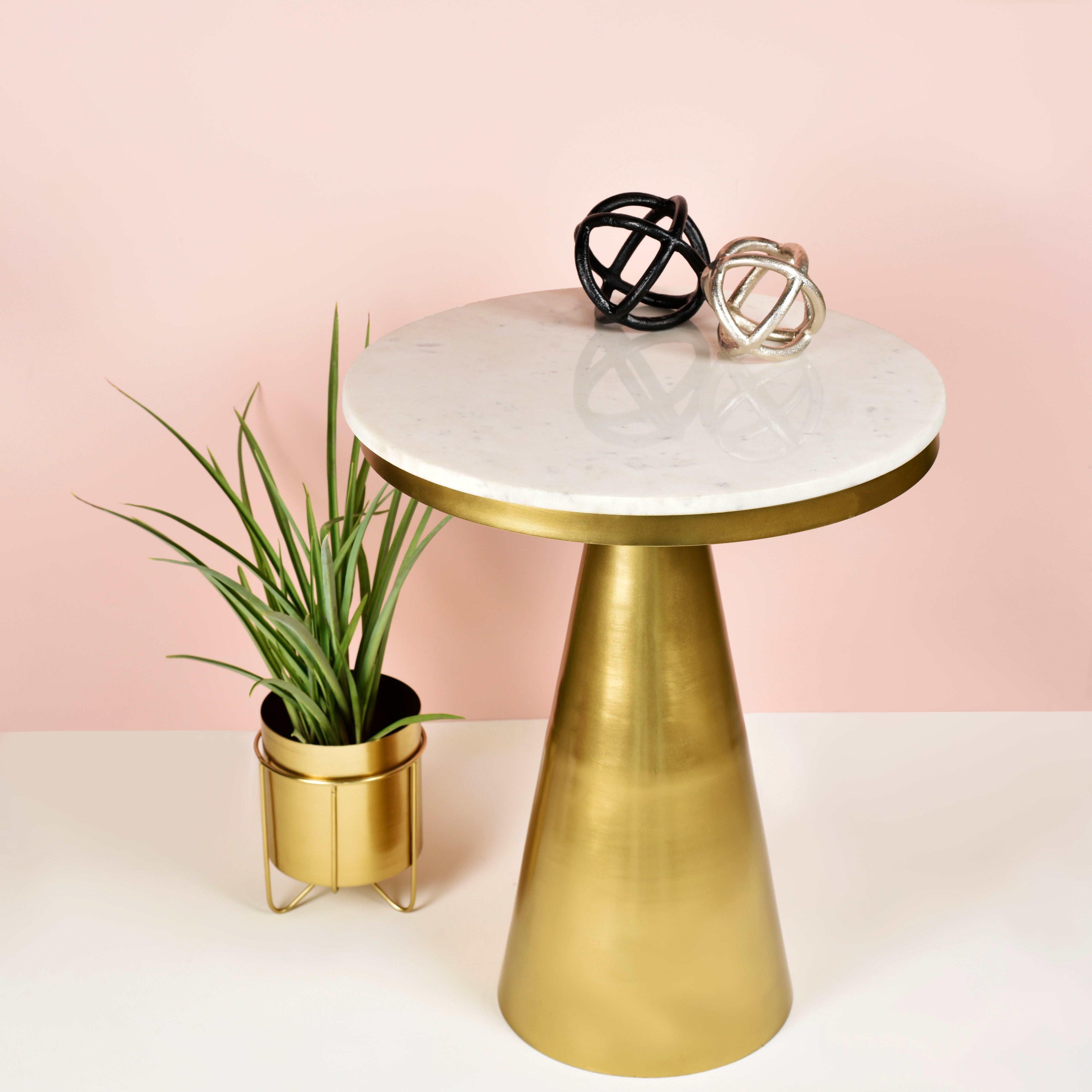 Cone Shaped Stand Marble Top Accent Table