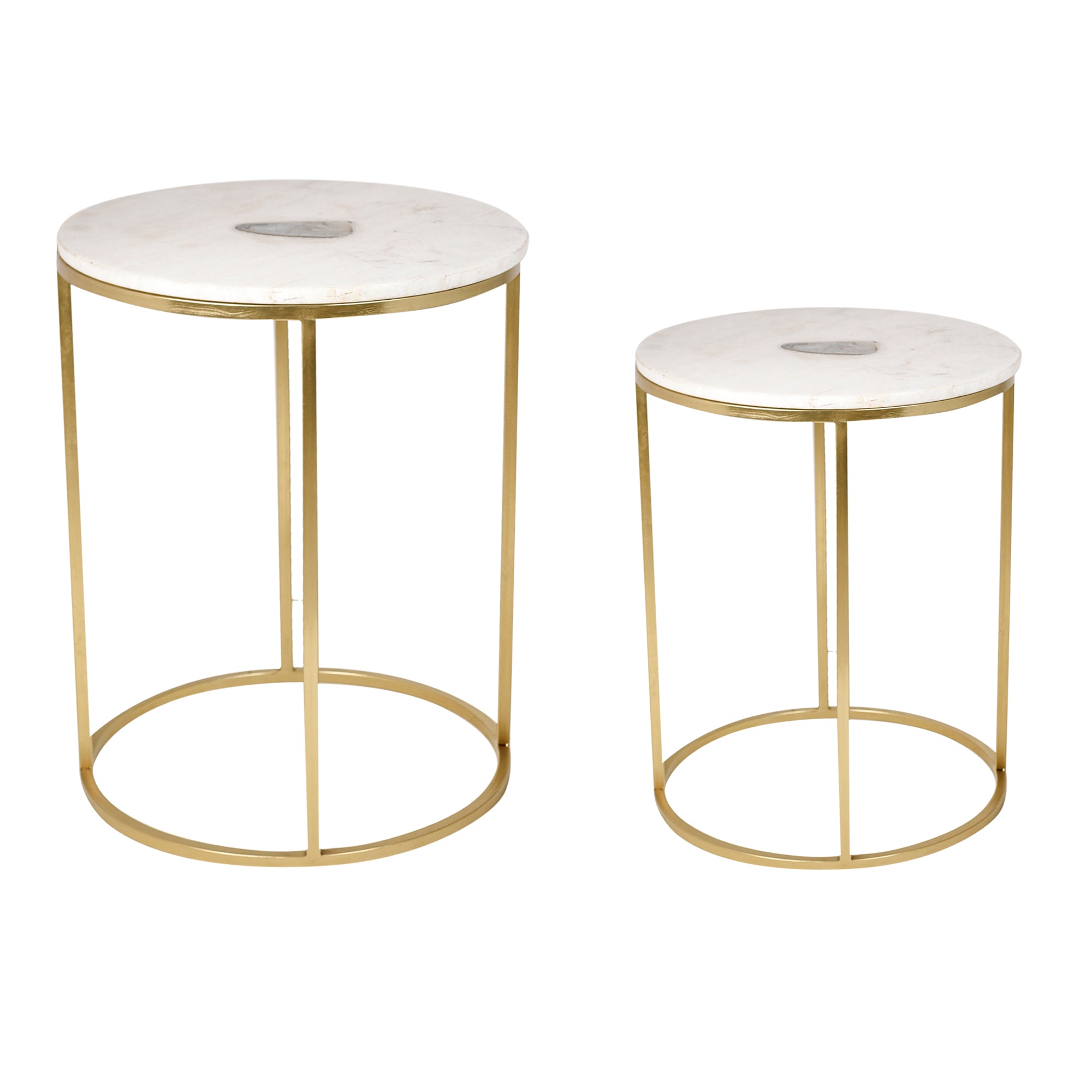 Round Accent Table with Gold Leg with Marble Top Set of Two