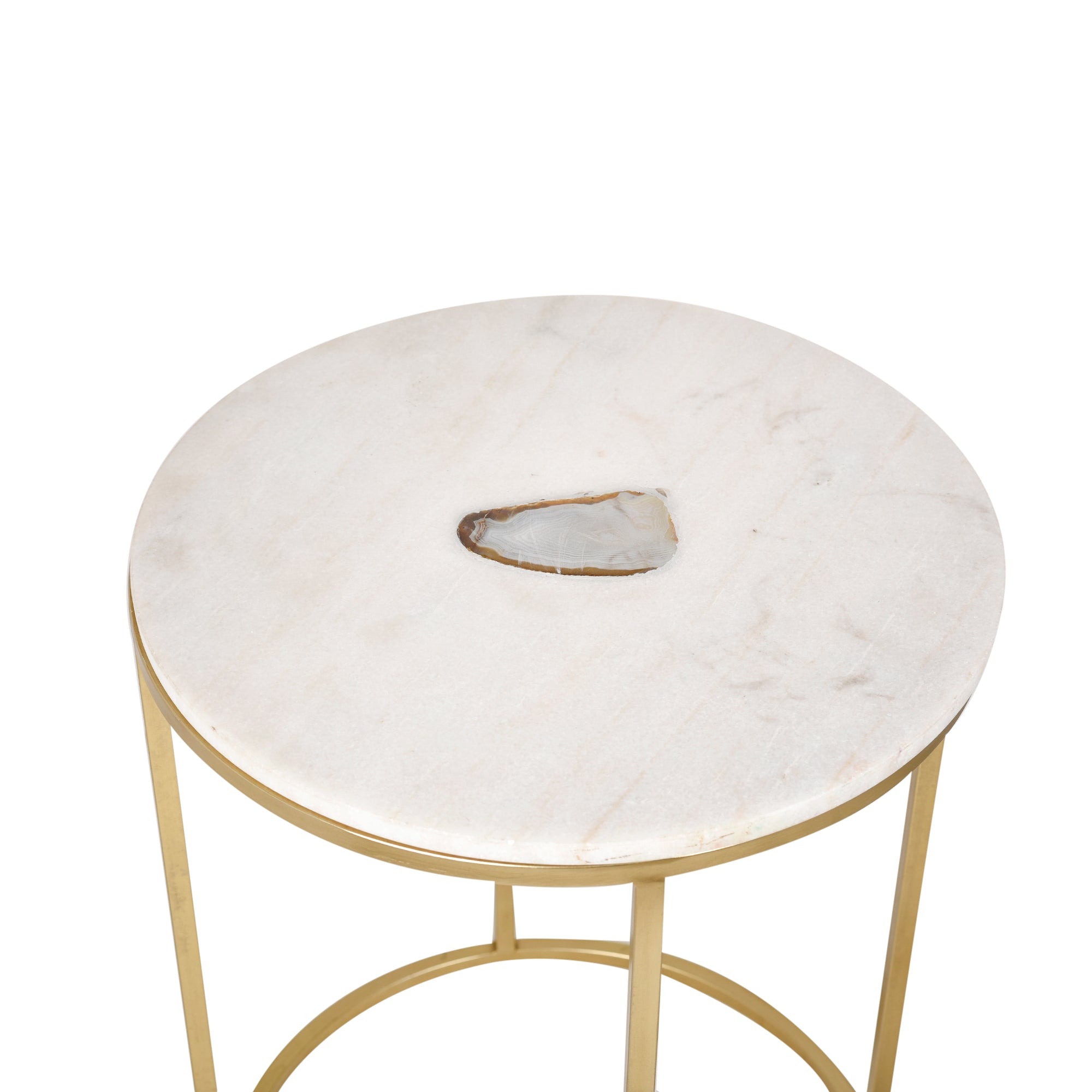 Round Accent Table with Gold Leg with Marble Top Set of Two