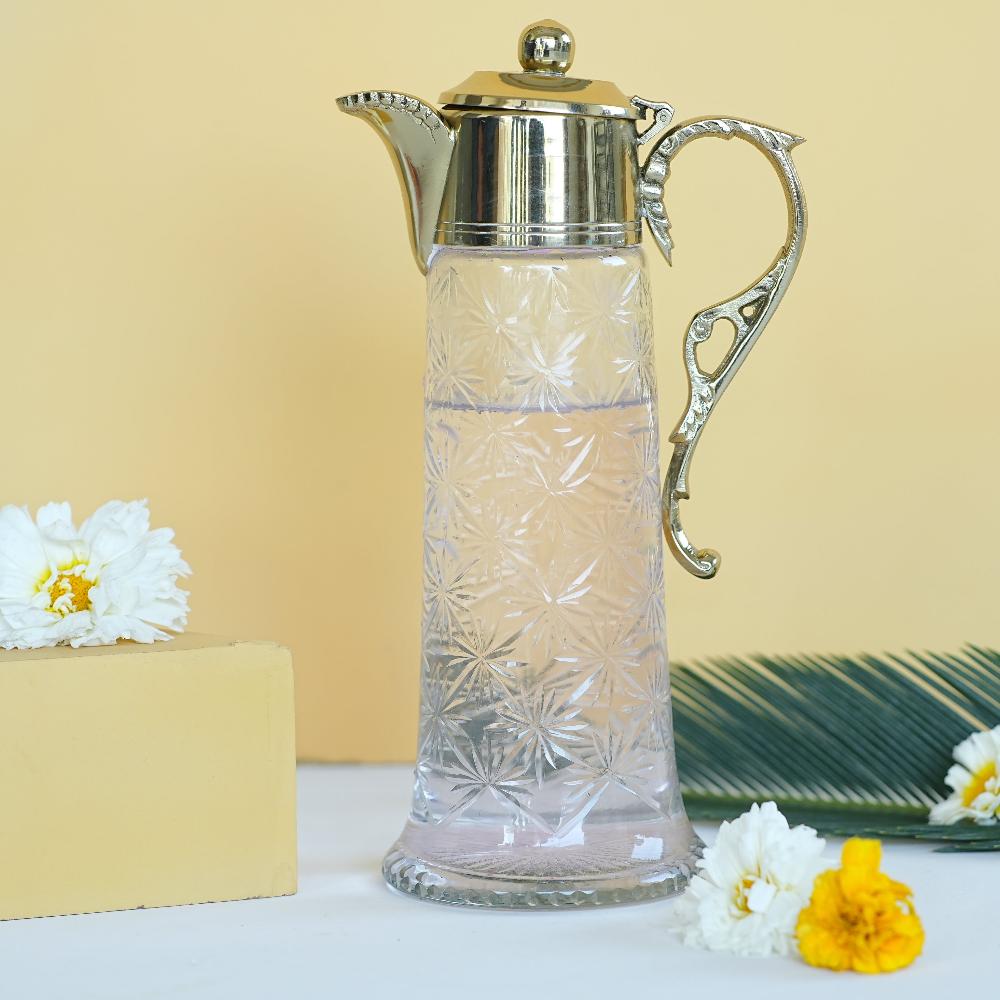 Manor House Neer Brass and Glass Jug 1Ltr - Gold Finish