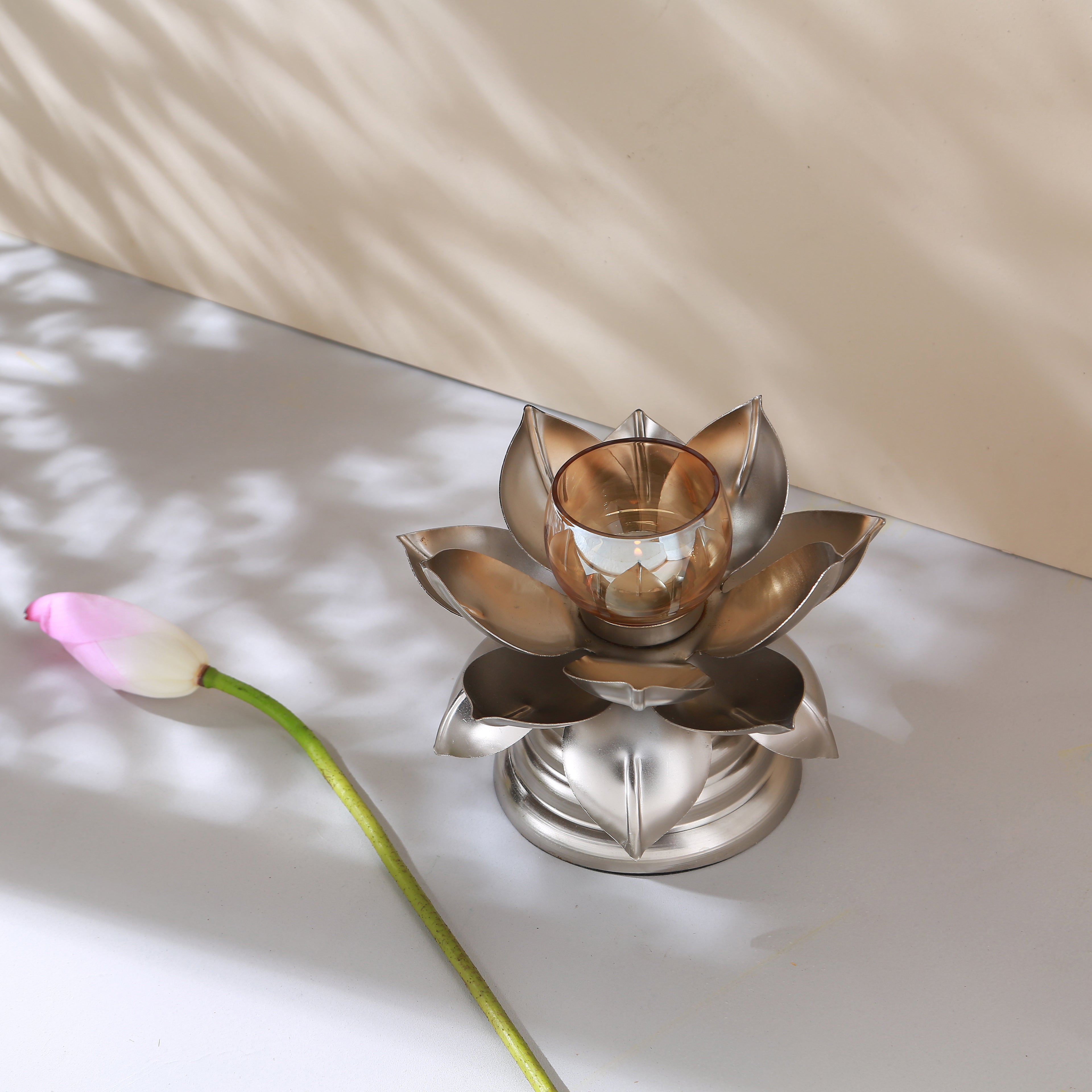 Pushp Lotus T- light Metal Candle Holder