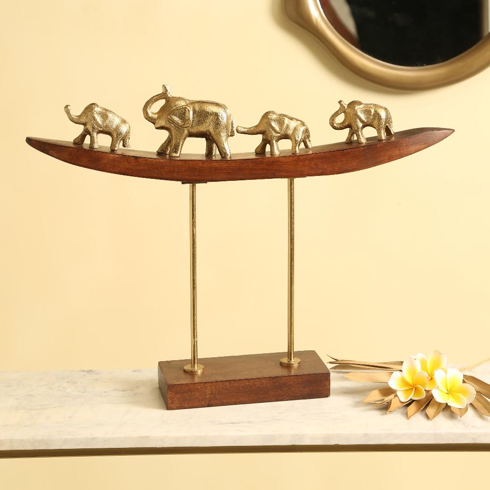 Elephant Family Sculpture on Stand