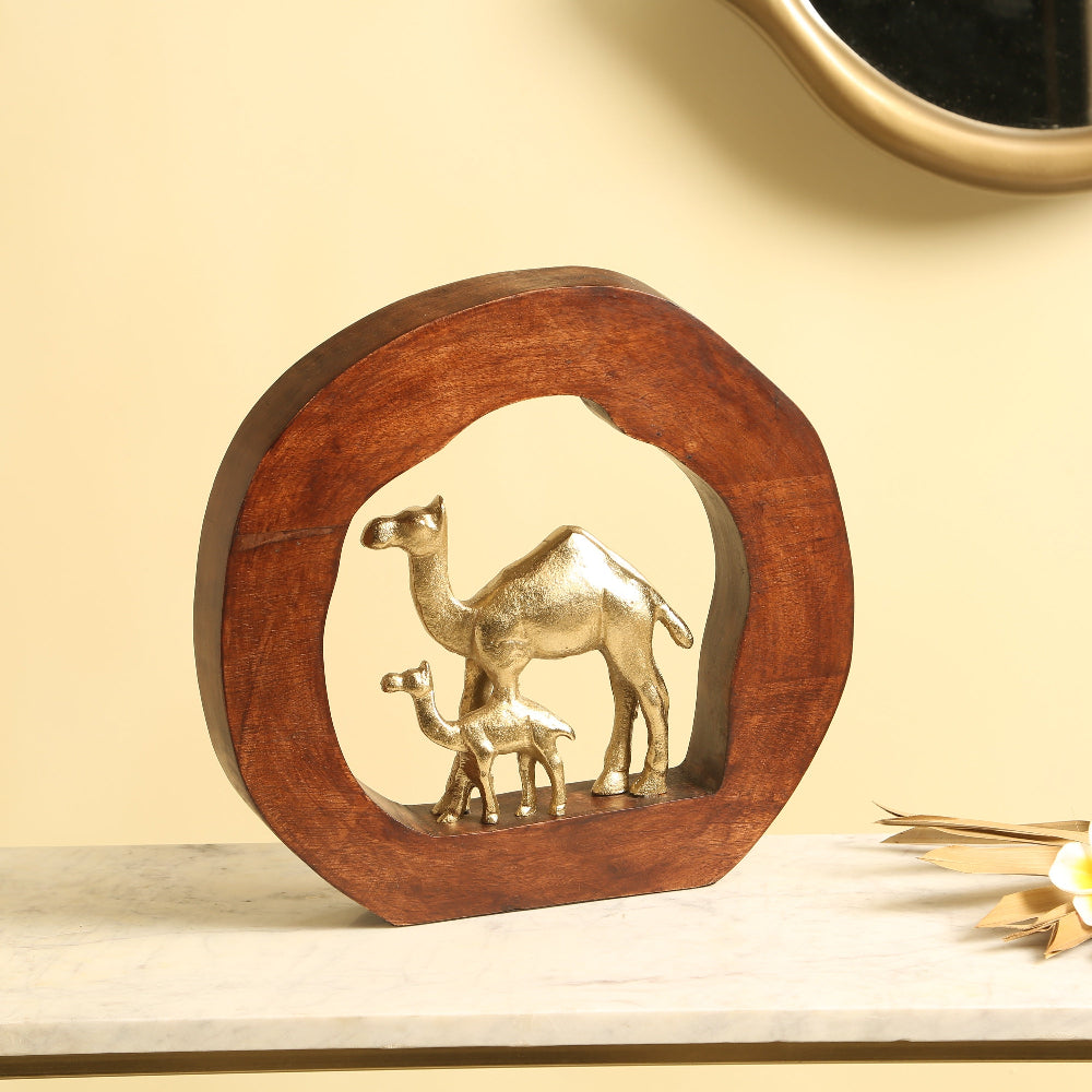 Camels Metal Sculpture on Wooden Stand