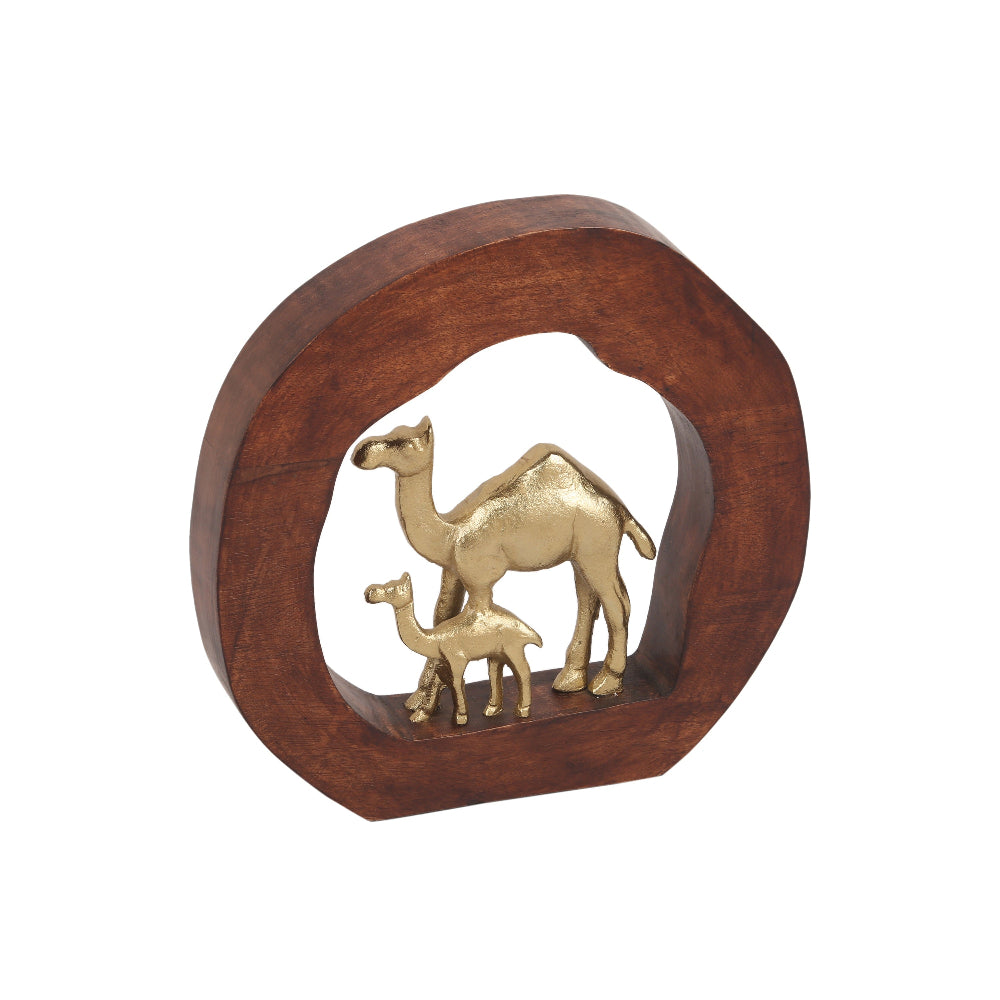 Camels Metal Sculpture on Wooden Stand