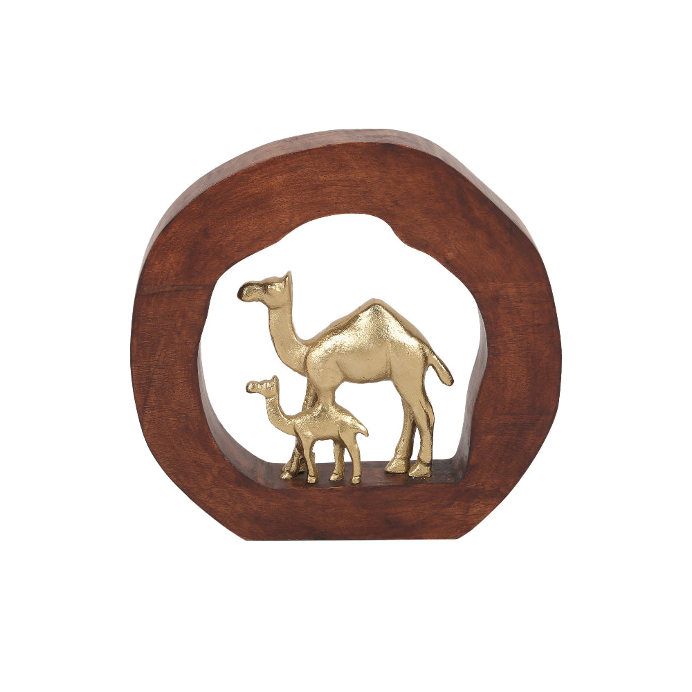 Camels Metal Sculpture on Wooden Stand