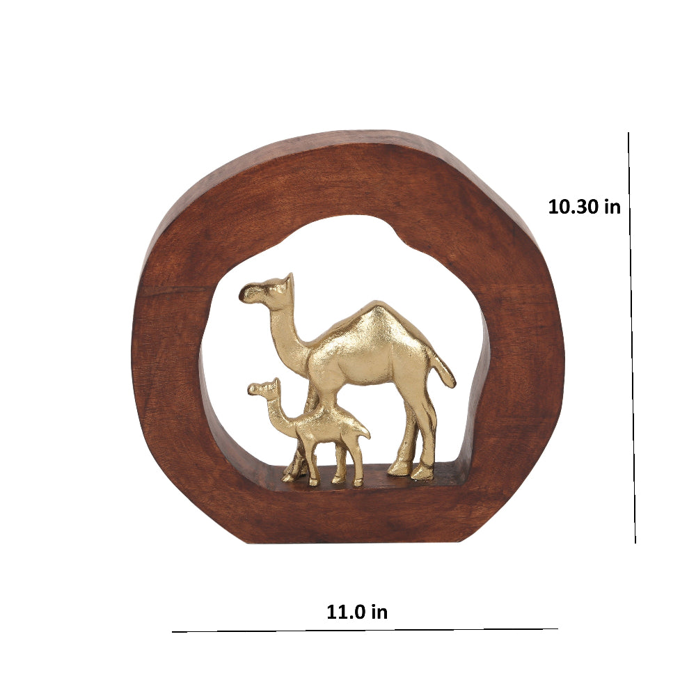 Camels Metal Sculpture on Wooden Stand