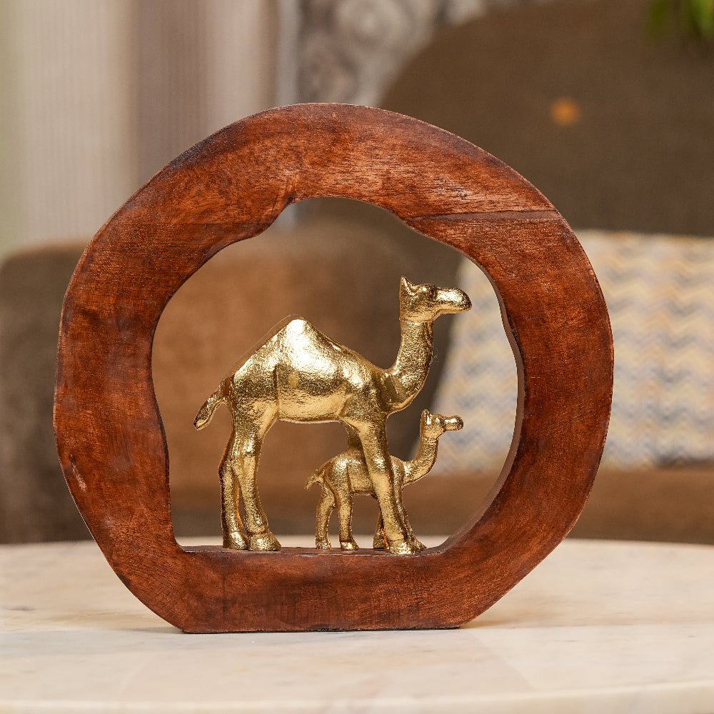 Camels Metal Sculpture on Wooden Stand