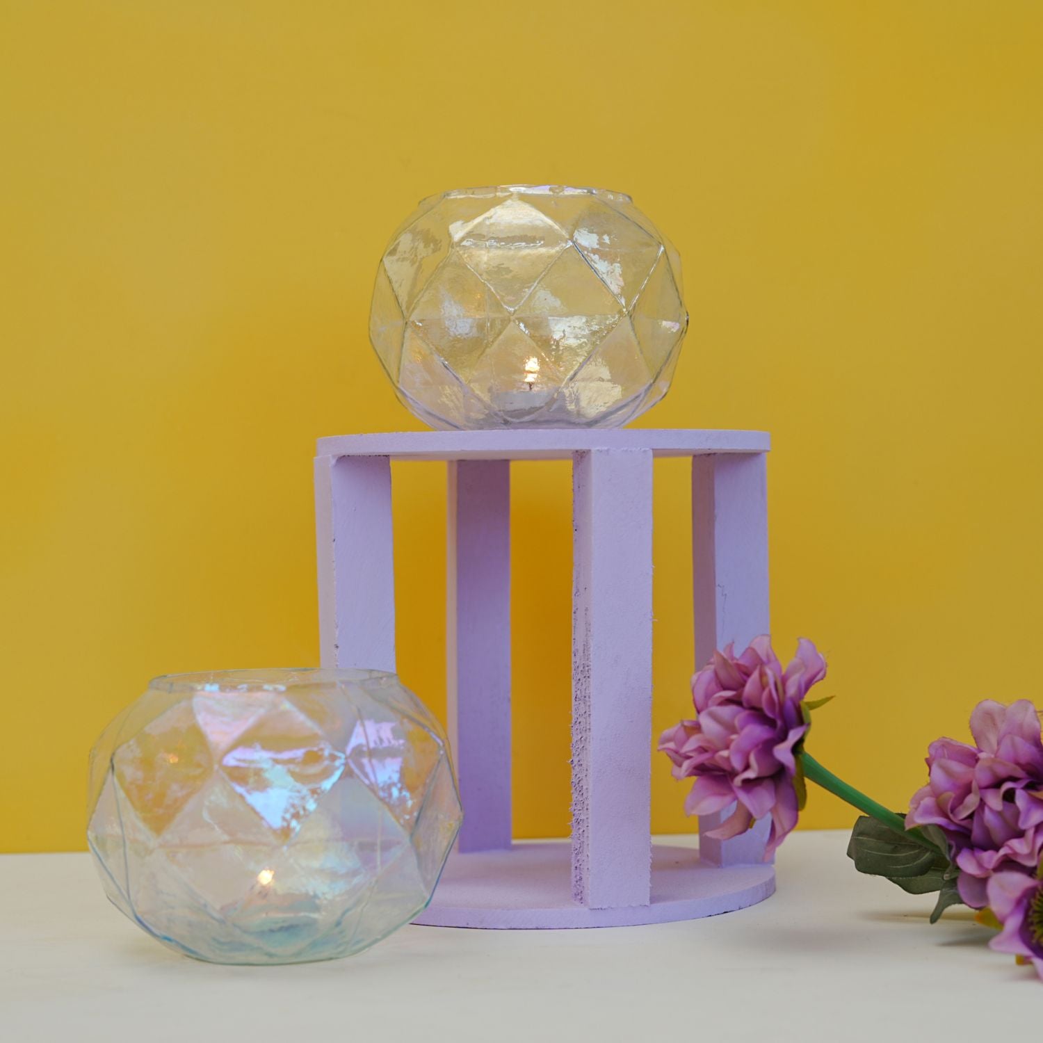 Rainbow Glass Votive cum Vase 4 inches (set of 2)