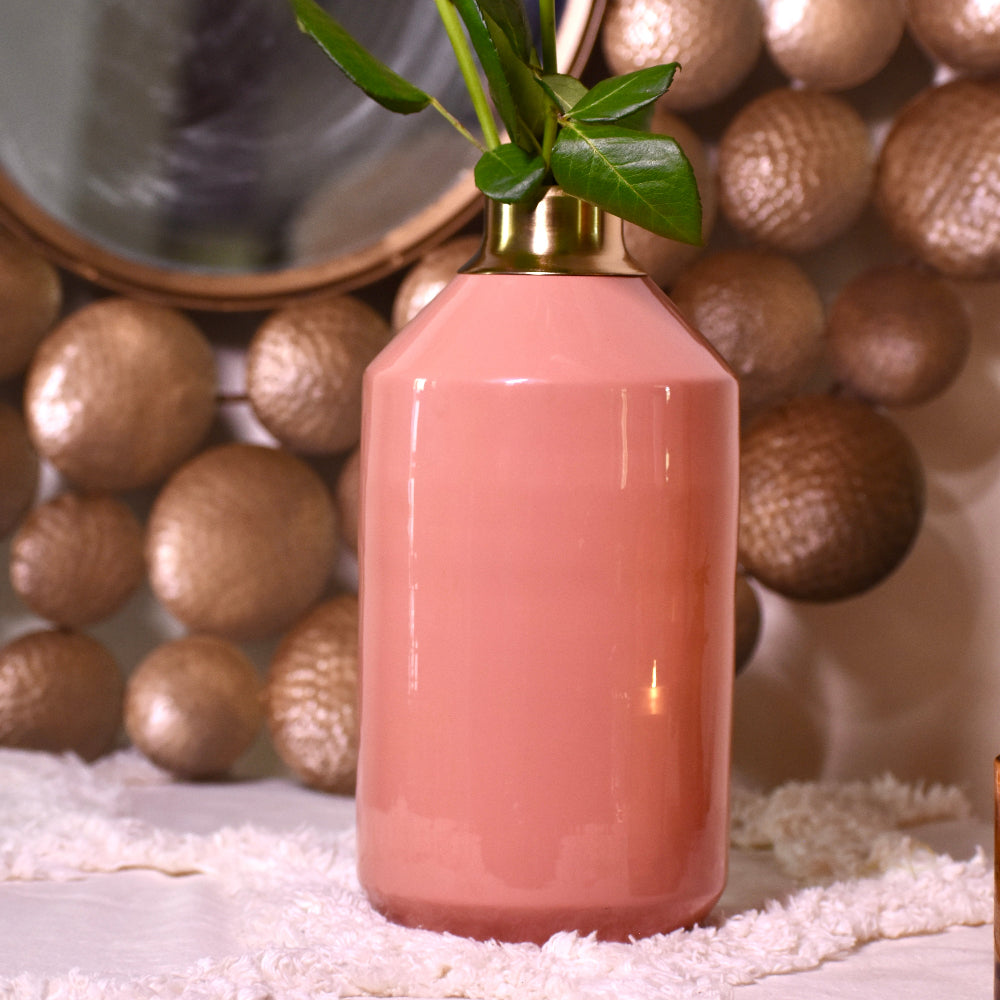 Merak Pink Metal Vase 9 inches