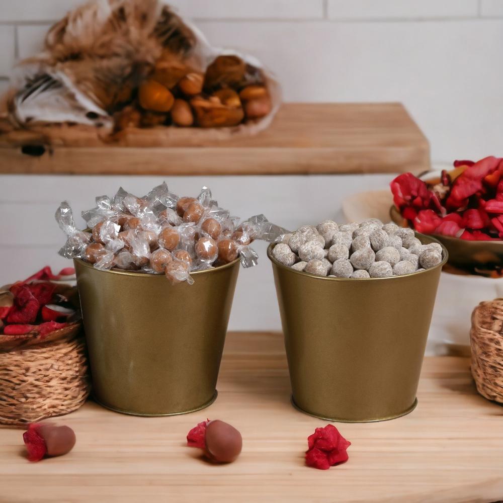 Elegant Gold Finish Metal Buckets – Multipurpose Storage & Table Decor