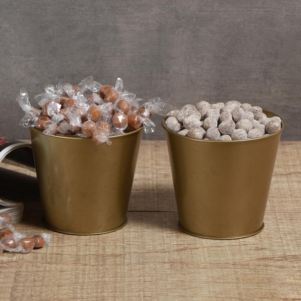 Elegant Gold Finish Metal Buckets – Multipurpose Storage & Table Decor