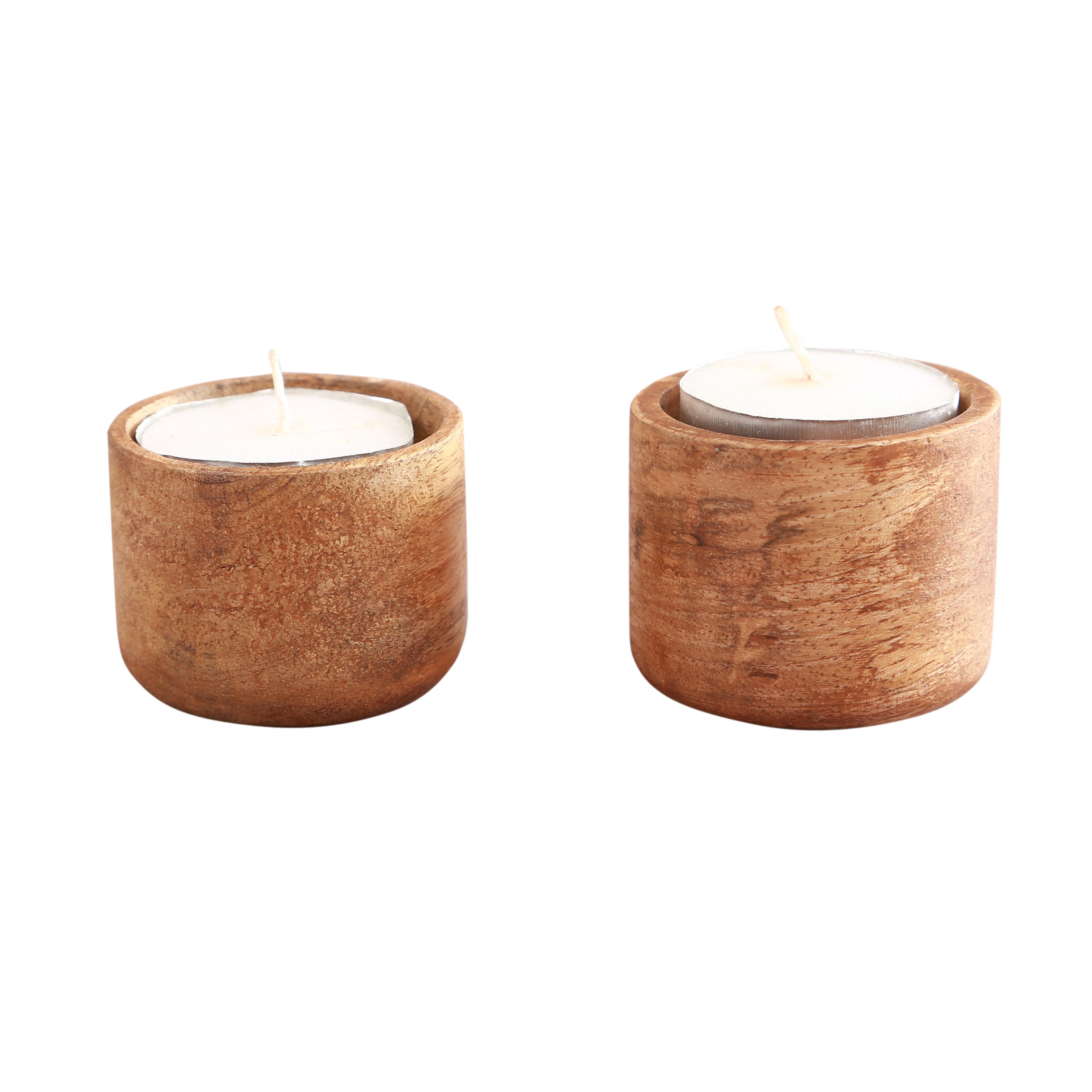 Aachman Wood Sphere Tea Light Candle Holder set of 2