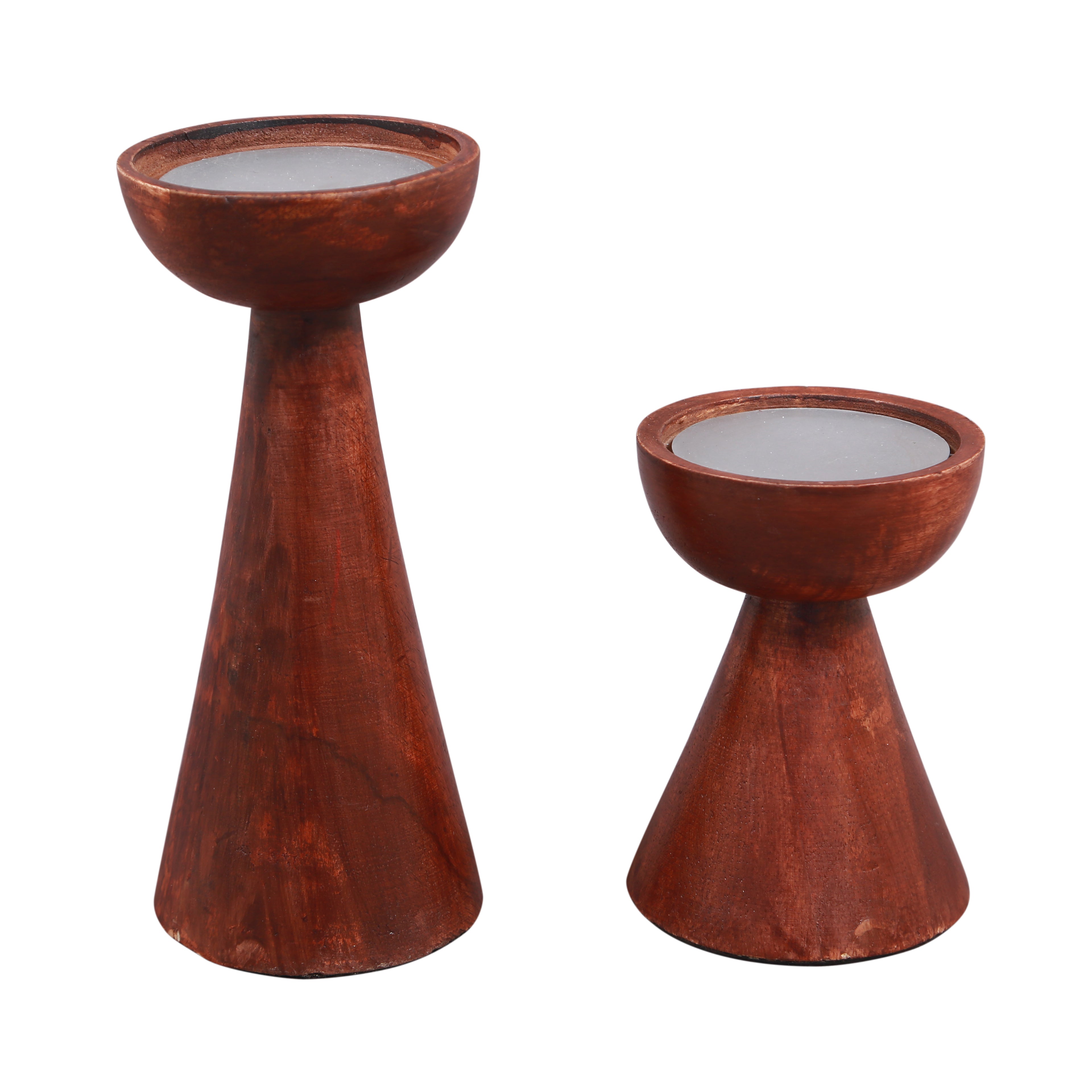 Aachman Wood Conical Candle Holder 5.2 inch long