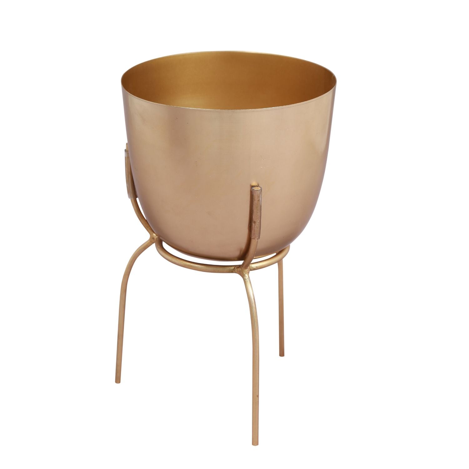 Golden Metal Planter with Stand 12 inch tall