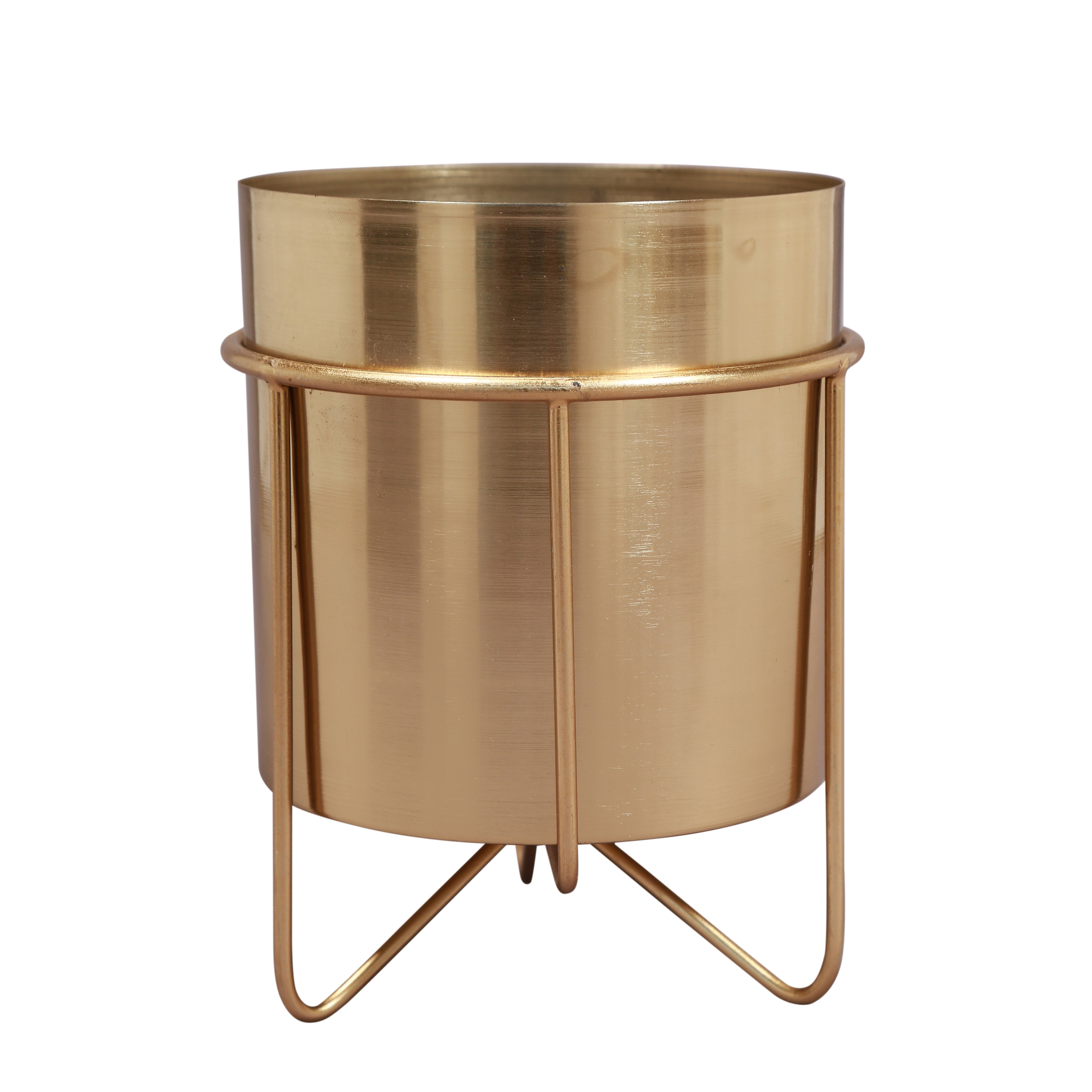 Waves Golden Metal Planter with Stand 11 inches tall
