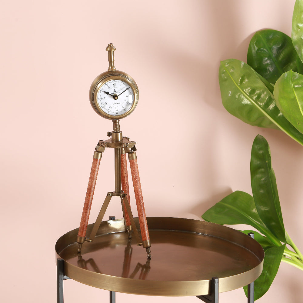 Vintage Antique Brass Finish Tripod Table Clock